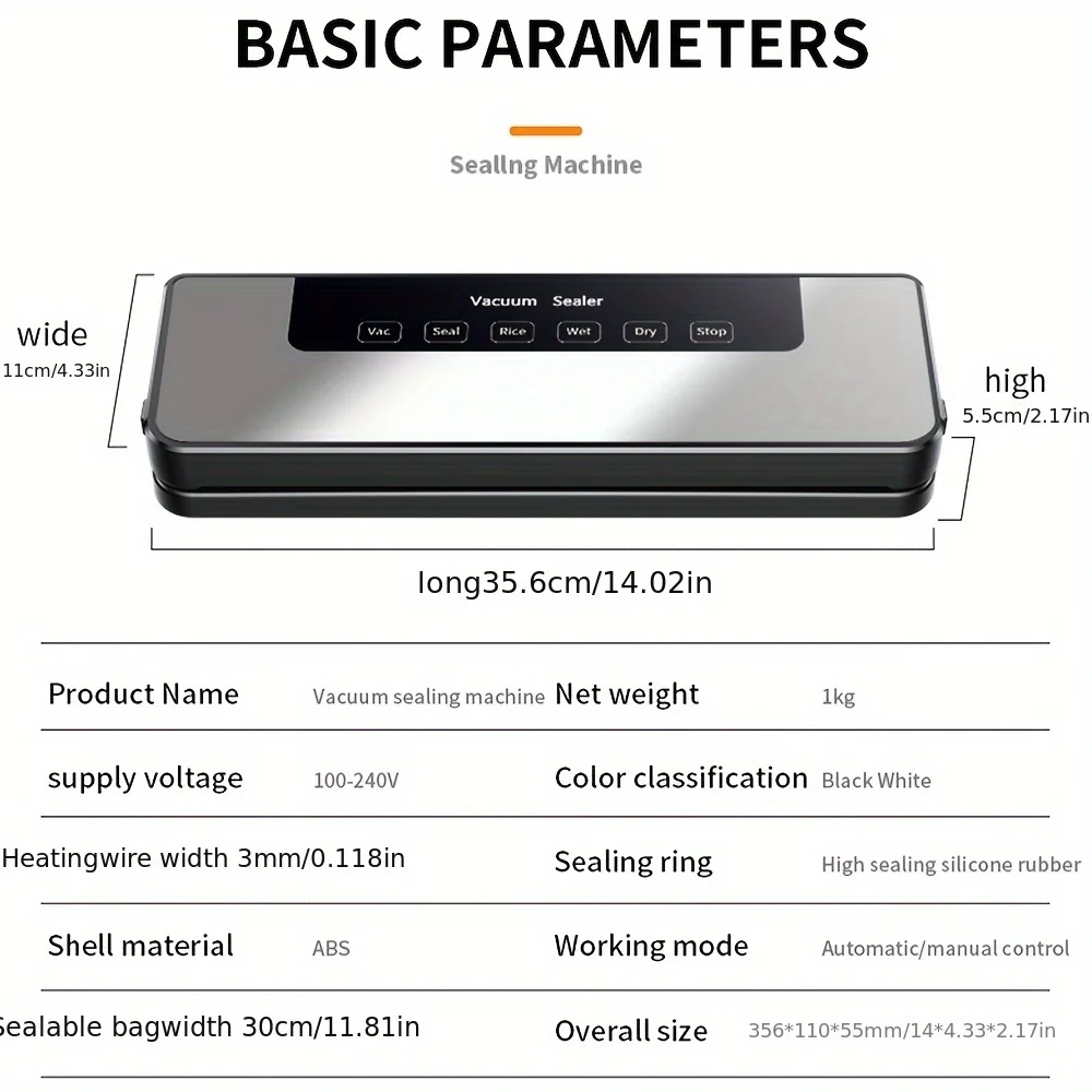 Food Vacuum Sealer Machine 65Kpa Strong Suction Stainless Steel 6-in-1 Dry/Wet Modes with 20 Bags Automatic Food Saver Grey 4