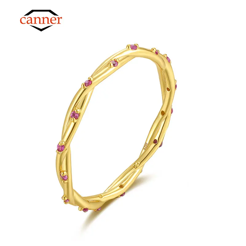 Canner Minimalista Moda 925 Sterling Silver Intrecciato Twist Red Cz Anello Per Le Donne Matrimonio Fidanzamento Dichiarazione Gioielli Anillos
