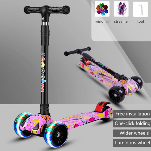 Patinete 3 en 1 para niños, scooter con ruedas Flash, patinete para niños  de 2 a 12 años, patinete plegable de altura ajustable - AliExpress