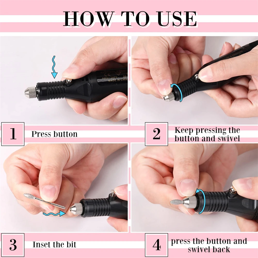 YIKOOLIN Nail Art Drill Kit File Professional Electric Manicure Pedicure Drill Sander Pen Nail Art Grinder with Sanding Bits 4