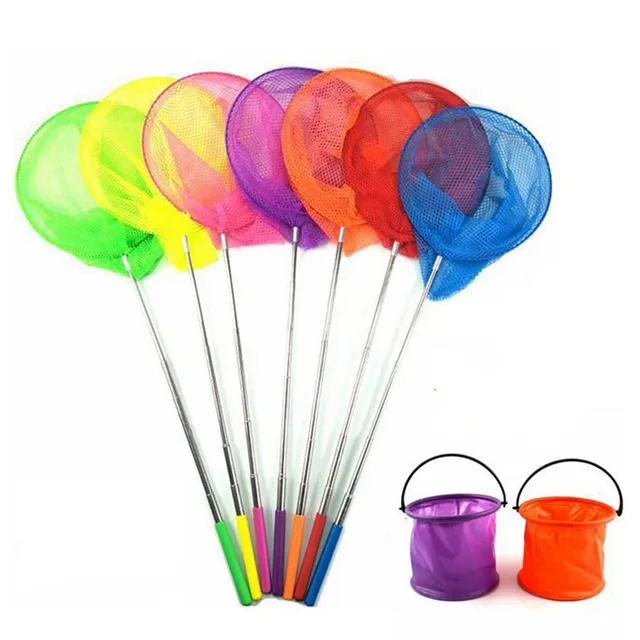 Children's Fishing Net And Bucket Small Fish Catching Net Outdoor Games  Rainbow Beach Retractable Kids Butterfly Insect Catching - AliExpress