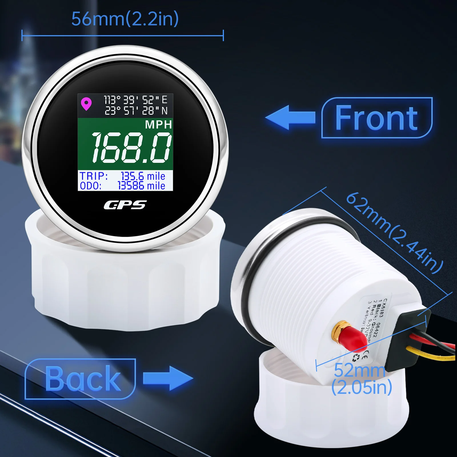 52mm Waterproof TFT Screen LCD Digital GPS Speedometer Gauge Km/h MPH Knots Adju