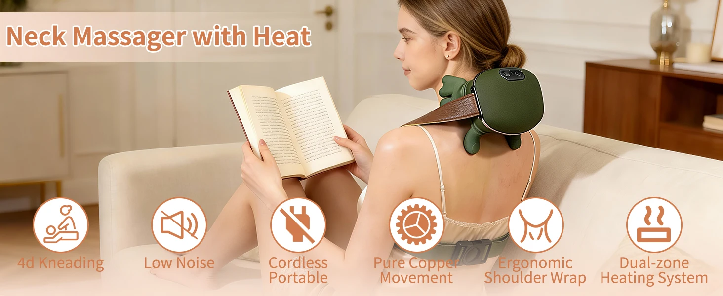 Masajeador shiatsu inalámbrico para cuello y espalda con calor_voghion.com