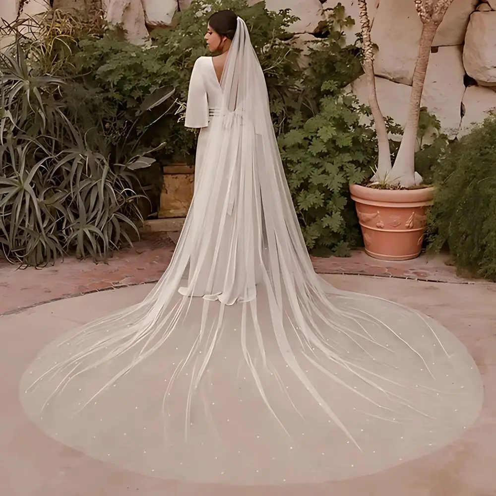 3M Long Cathedral Wedding Veils Beaded Bridal Church Veils Splendour Pearls Nail Pretty Wedding Accessories 1 Tier Soft VEU V09