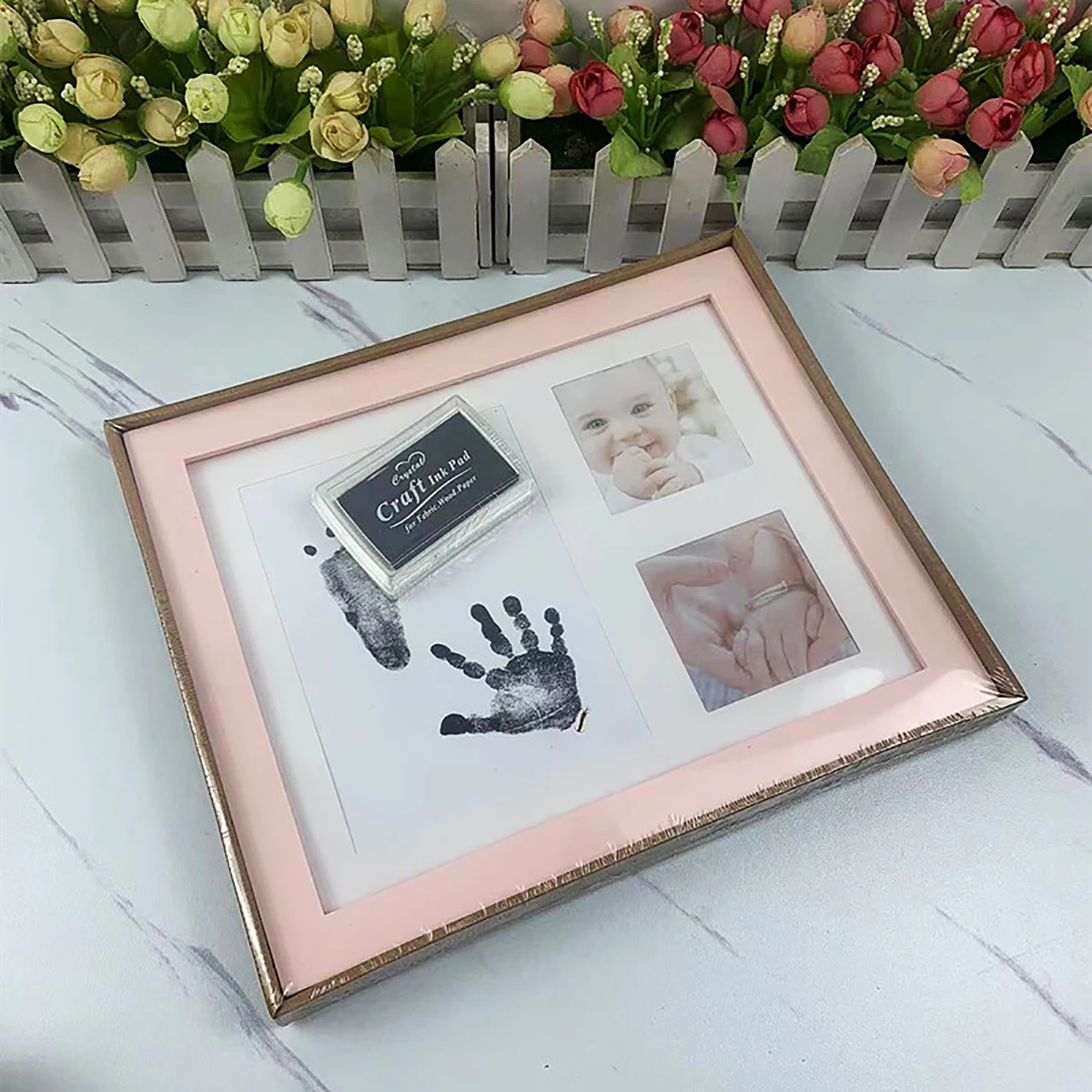 1PC 손 발 인쇄 점토 사진 프레임 PP 플라스틱 크리 에이 티브 성장 기록 사진 프레임
