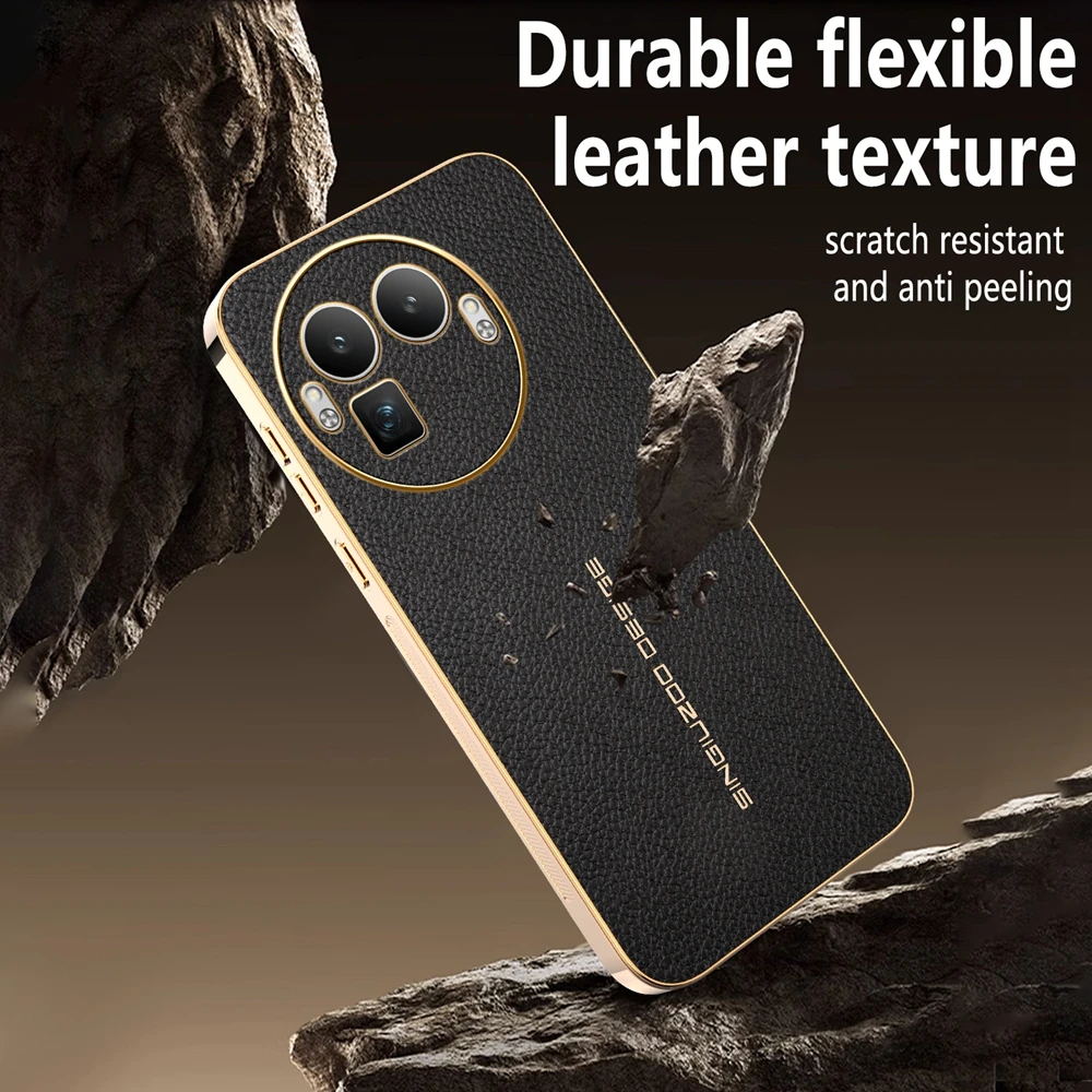 Lychee Leather Electroplated Frame Shockproof Phone Case