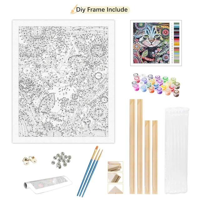 RUOPOTY – cadre de peinture par numéros, Kits d'illustration, image de chat, coloriage par numéros pour adultes, artisanat pour bricolage 4
