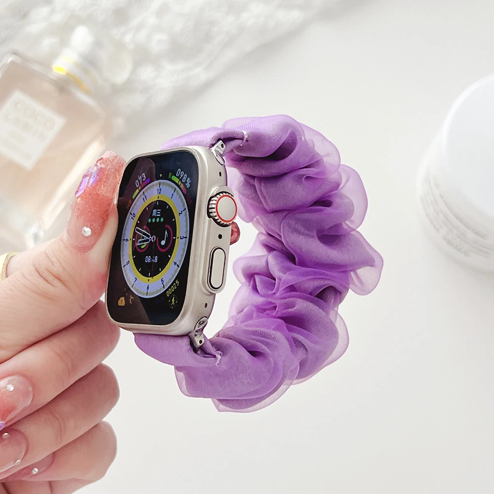 Elegant Purple Scrunchie Strap for Women - Soft Elastic Wristband for Smartwatch