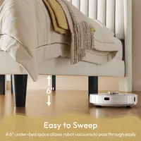 Queen Bed Frame Upholstered Platform Bed with Fabric Headboard, Wing Edge Design NonSlip and NoiseFree Wooden Slats Support No 5