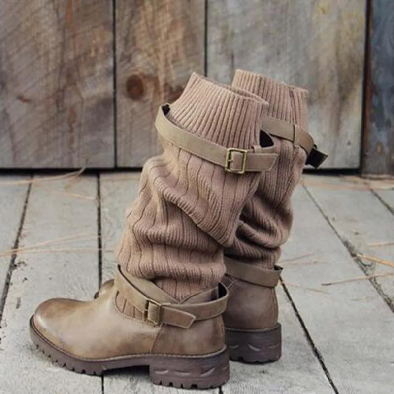 Mid-Calf Women Boot Low Heel High Boots Shoes Woman winter Vintage Shoes Femme Zapatos Mujer Sapato Platform Boots Botas Mujer