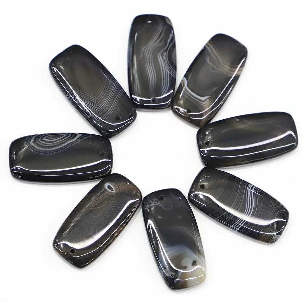 Hot Fashion Natural Stone Black Onyx Square Necklaces Pendants Reiki Charms Agate Diy Jewelry Accessories Making Wholesale 12Pcs