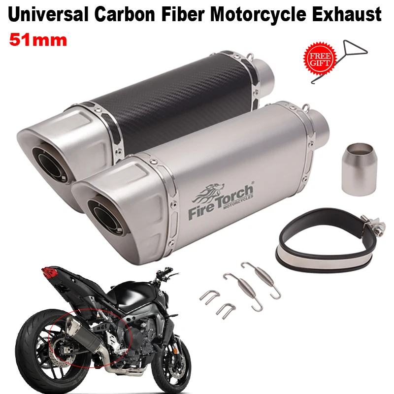 

Universal 51mm Motorcycle Exhaust Modified Carbon Fiber Muffler Escape Moto Pipe For CBR600 Z400 GSXR1000 SV650 ZX6R Z900 R6 R1