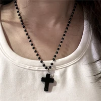 Collier gothique Vintage avec pendentif croix en verre rouge, chaîne en corde de perles noires pour femmes et hommes, accessoires de bijoux esthétiques EMO Grunge Y2K 4