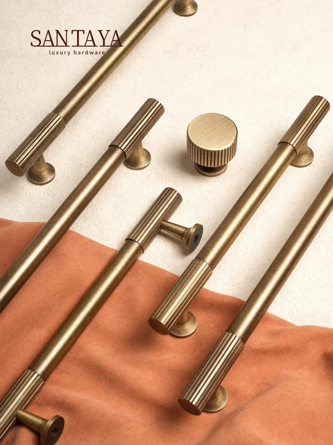 Santaya Antique Bronze ทองเหลืองถัก Ribbed ห้องนอนตู้เสื้อผ้าตู้ครัวดึงยาว T-bar ลิ้นชัก Knobs 1
