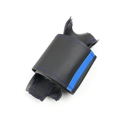 Luxurious Perforated Leather Steering Wheel Cover for Premium Cars (Blue line - Blue)