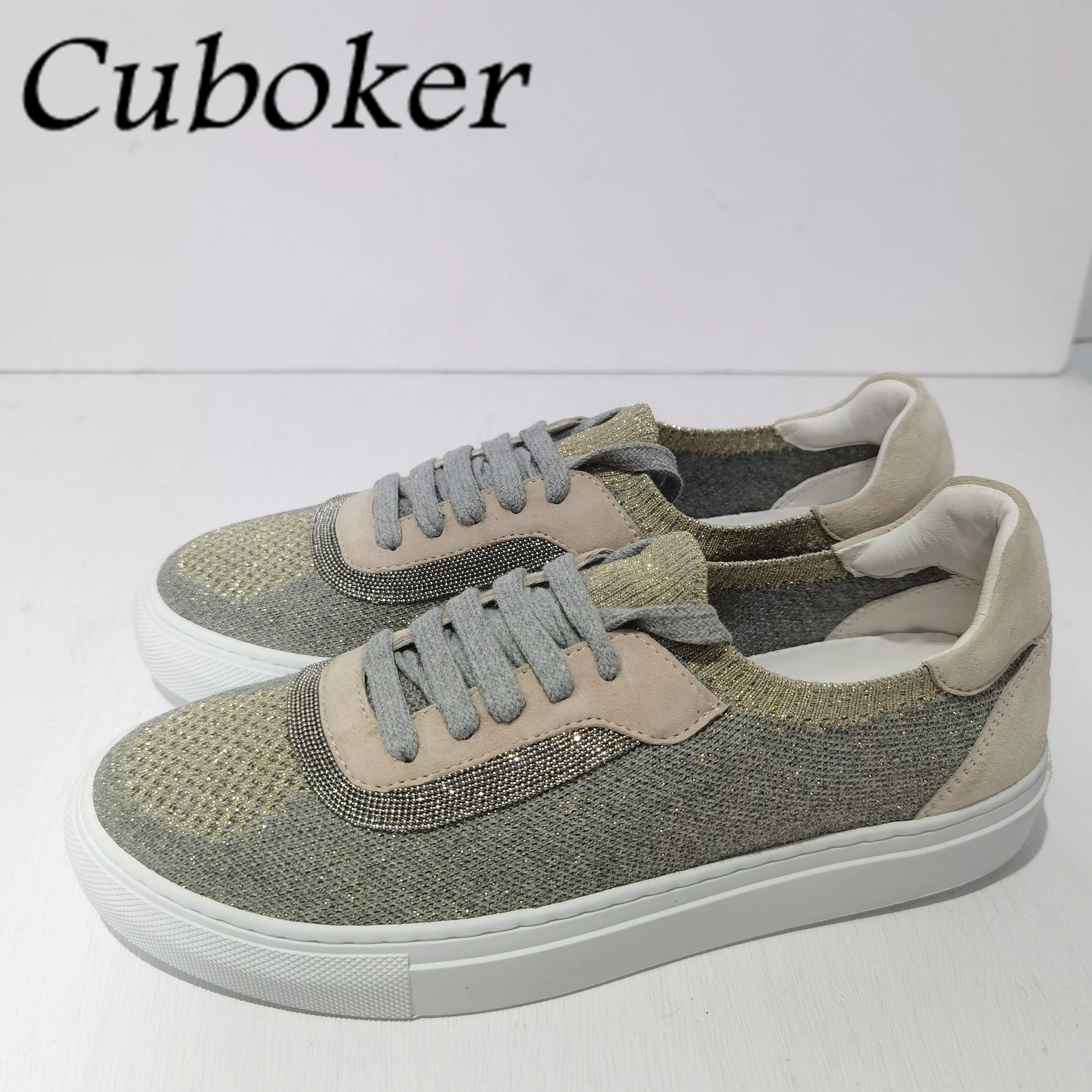 

Brand Designer Knitted Breathable Color Patchwork Sneakers Round Toe Daily Board Shoes Women Walking Trainers Causal Flat Shoes