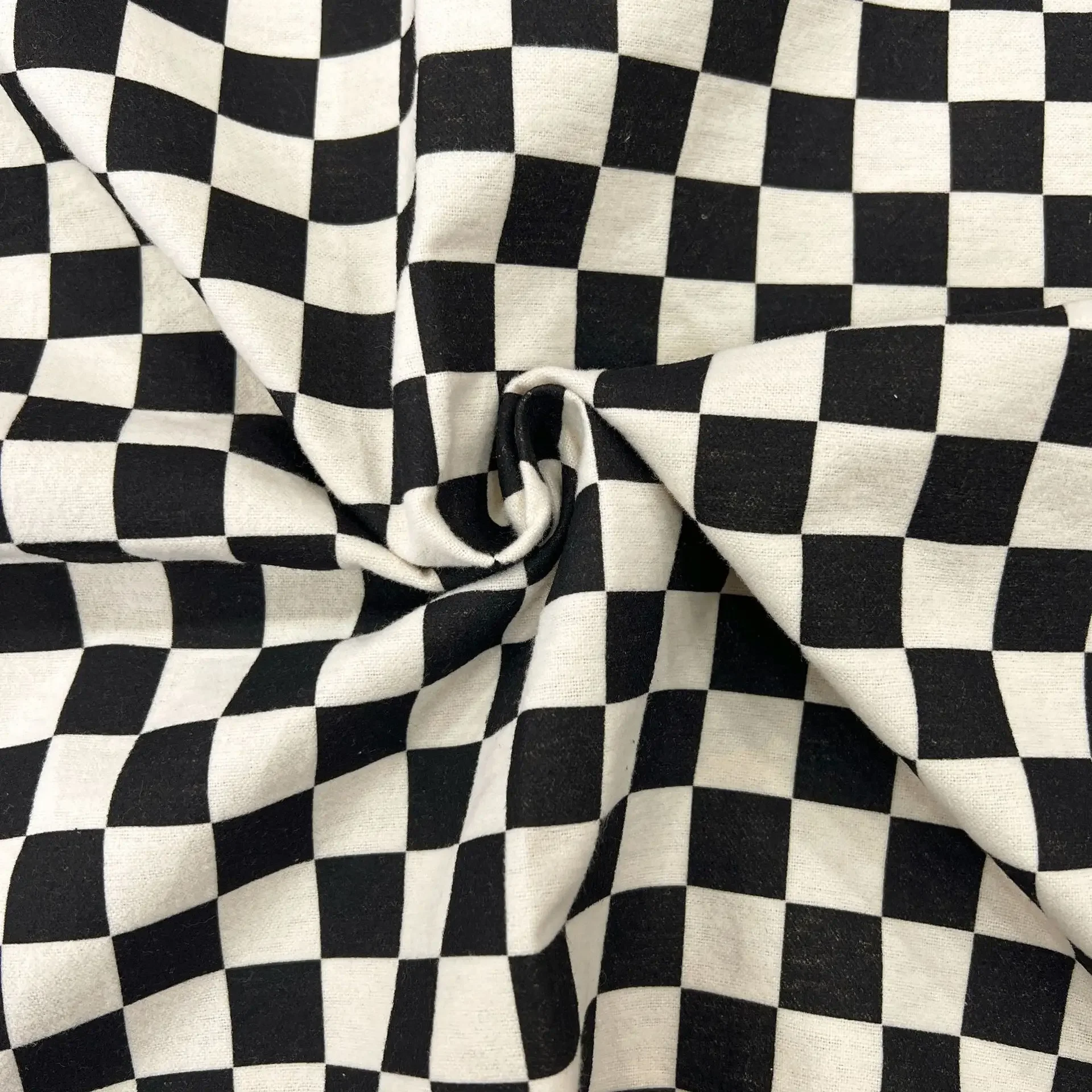 Cotton Flannel Printed Fabric 2cm Square Grids Children's Clothing Women's Apparel Fashionable Soft Texture Material