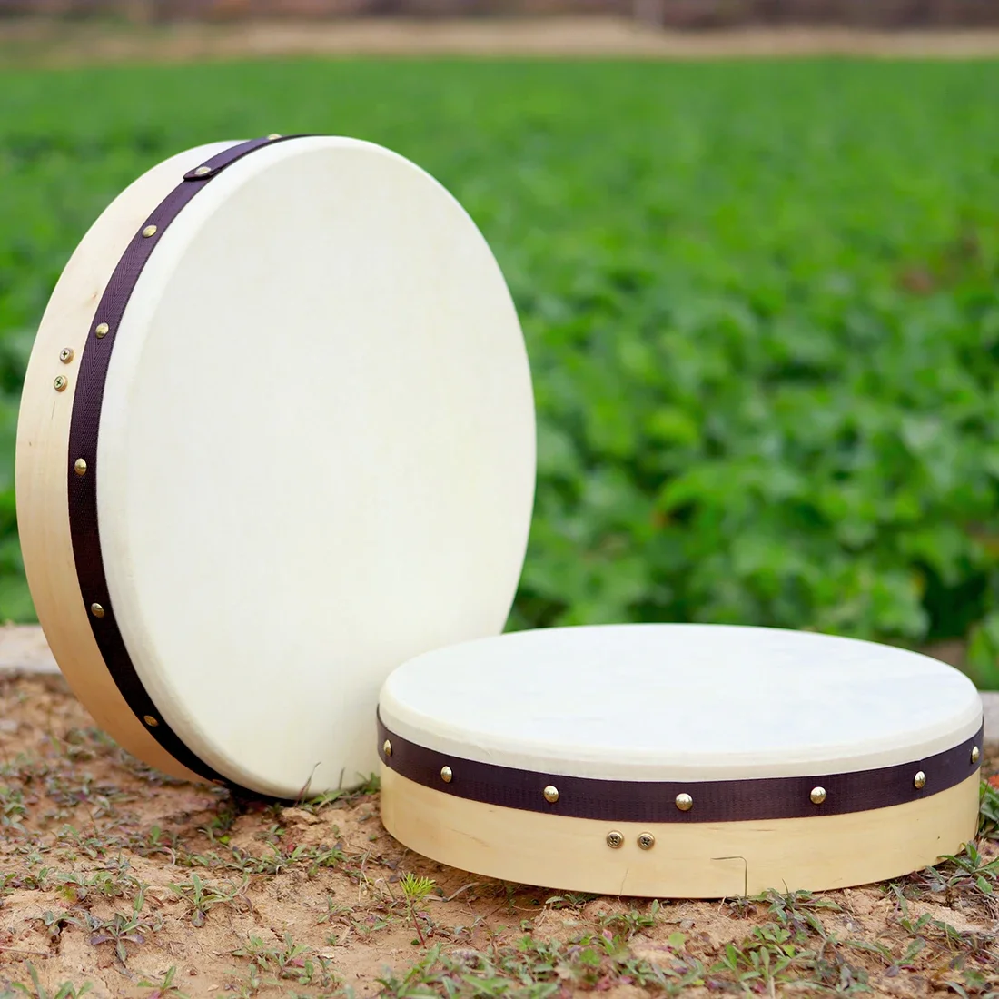 16/18 Inch Skin Wooden Tambourine Sheepskin Drum Percussion instrument hand drum Entertainment Round Tambourines
