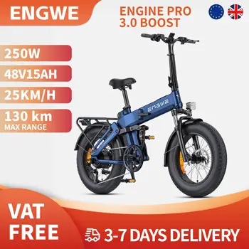 Engwe Engine Pro 3.0 Boost E-bike Pieghevole 250W 48V 15Ah – Pneumatici Ibridi Urbani 20*4.0", Freno a Disco Idraulico 7 Velocità