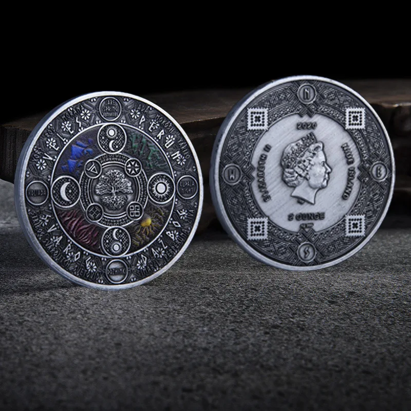 Tree of Life Array Challenge Coin Diagram Sun God Nickel Ancient Silver British Queen Elizabeth Commemorative Coin Gift