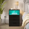 Nightstand with Wireless Charging Station and LED Lights, End Side Table with 3 Drawers and Open Compartment, Nightstand 1
