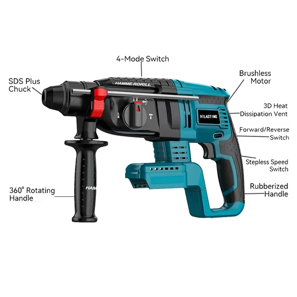 26MM Brushless Electric Hammer Drill Multifunctional Rotary Cordless Rechargeable Power Tools Fit Makita 18V Battery 3