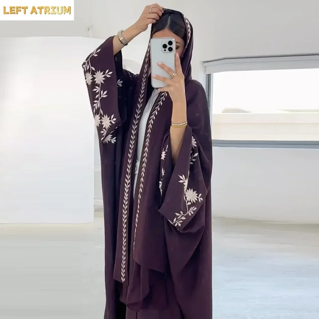 109045-27267b.jpg Abayas brodées Eid Dubai pour femmes, robe musulmane hijab, kaftan turc, kimono, robe, djellaba, kebaya, jalabiya islamique, caftan marocain