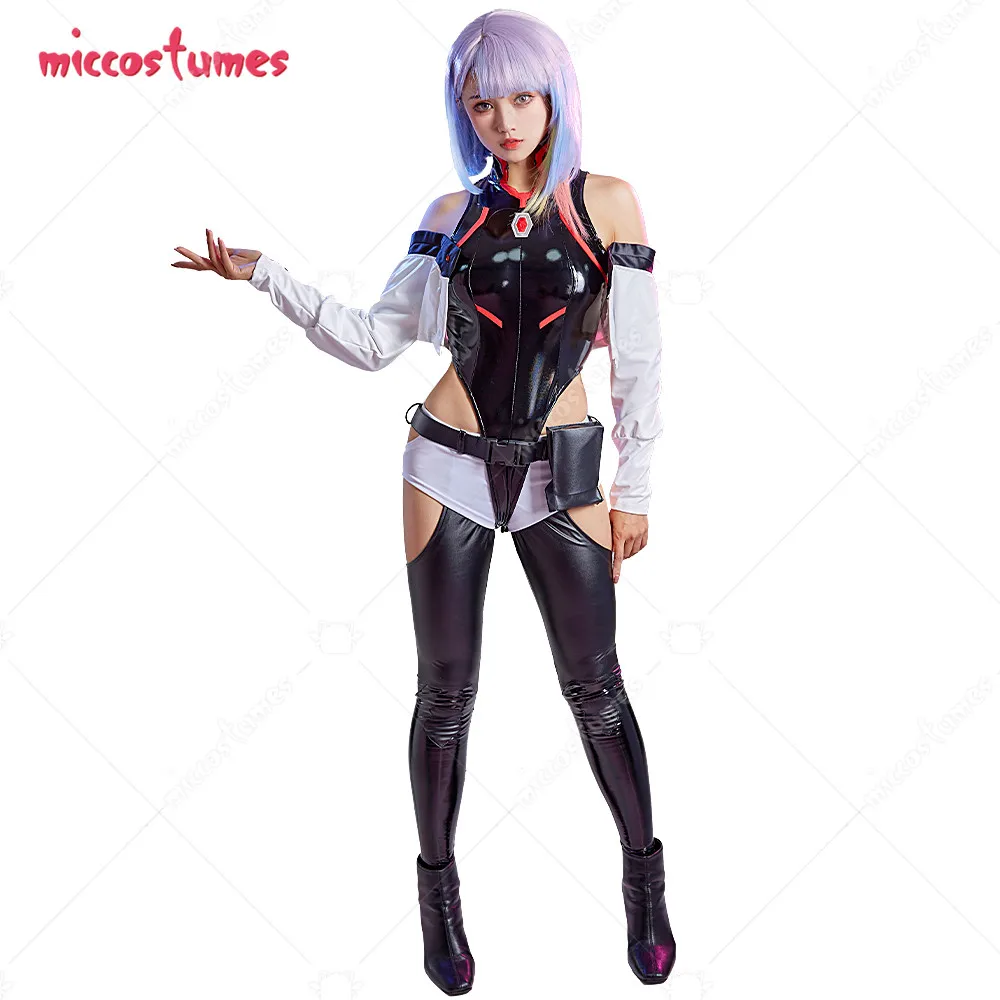 Damen Lucy Cosplay Kostüm PU Leder Bodysuit Anime Outfit Punk 14