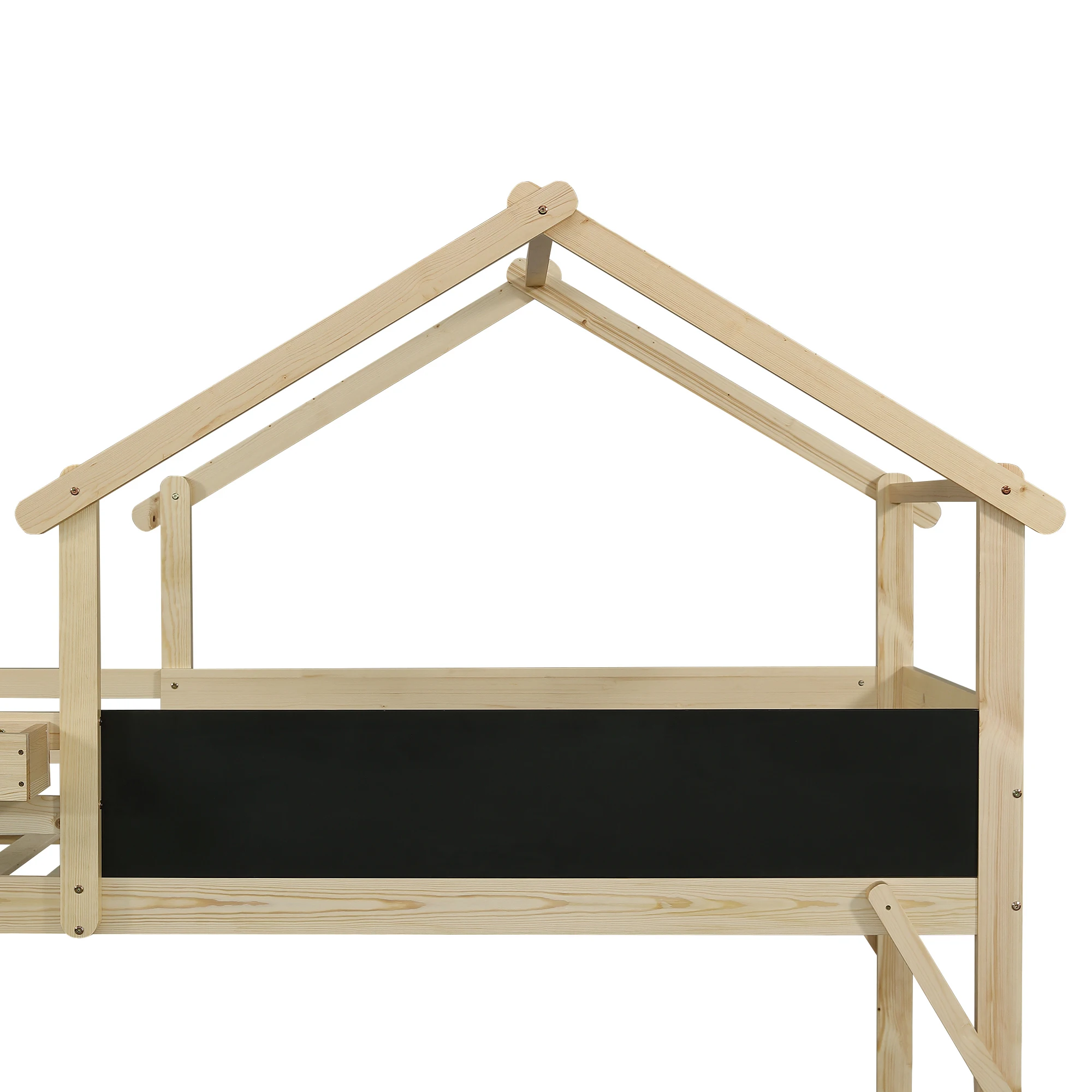 Etagenbett, Kinderbett mit Absturzsicherung und Geländer, einzigartiges Dachdesign, beschreibbare Tafel, mit 3 Schließfächern in der Treppe – Detail 24