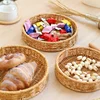 Round Rattan Fruit Basket Bowls Natural Wicker Boho Woven Storage Baskets Bread Tray for Kitchen Coffee Table Farmhouse 6