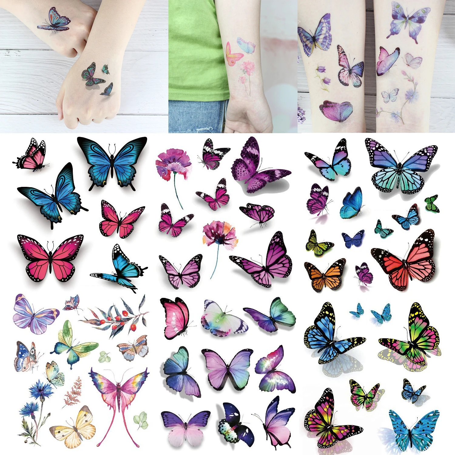 

Butterfly 3D Temporary Tattoo Sticker for Women Girls Body Art Flash Tattoo Stickers Waterproof Tatoo Sticker 24 Style