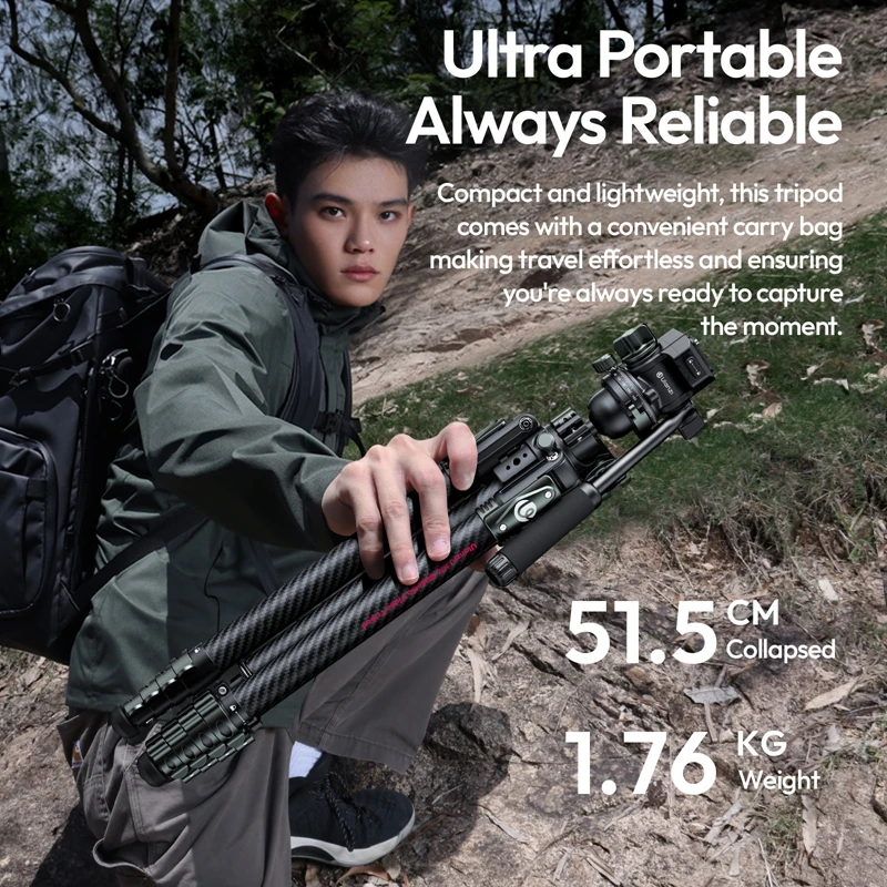 Ulanzi JJ06 GlideGo Video Travel Tripod for Canon Nikon Sony DSLR Camera 5KG Load Vertical Horizontal with Uka Quick-Release