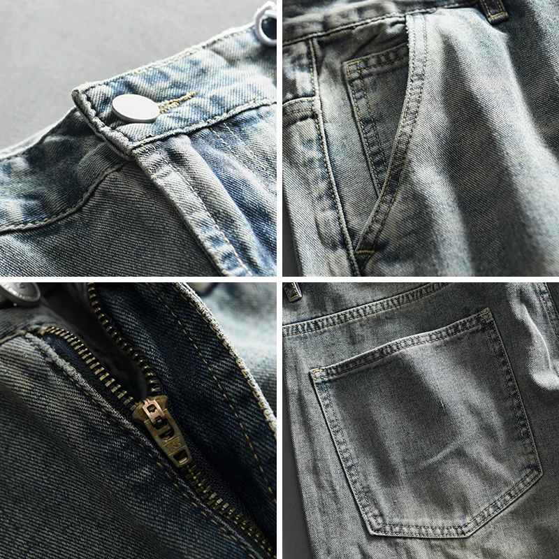 2024 Spring New Washed Casual Vintage Jeans for Men Clothing Soft Cotton Streetwear Men Pants AG7126