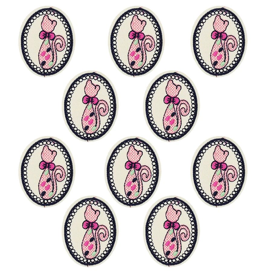 

10PCS Ellipse Clothing Patches Cute Cat Embroidery Badge Applique Patch Iron on Clothes Jacket Sewing Embroidered Accessories