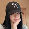 New Summer Cotton Korean Bow Baseball Cap Pink Embroidery Butterfly Girl Solid Color Visor Hat For Women Adjustable Sunshade
