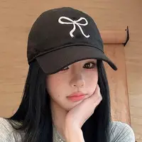 New Summer Cotton Korean Bow Baseball Cap Pink Embroidery Butterfly Girl Solid Color Visor Hat For Women Adjustable Sunshade