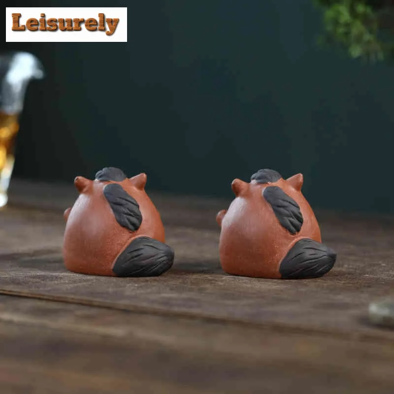 Yixing Purple Clay Cute Heart Wide Fat Body Horse Tea Pet Handmade Tea Spirit Tea Figurine Play Toys Tea Statue Ornaments Craft