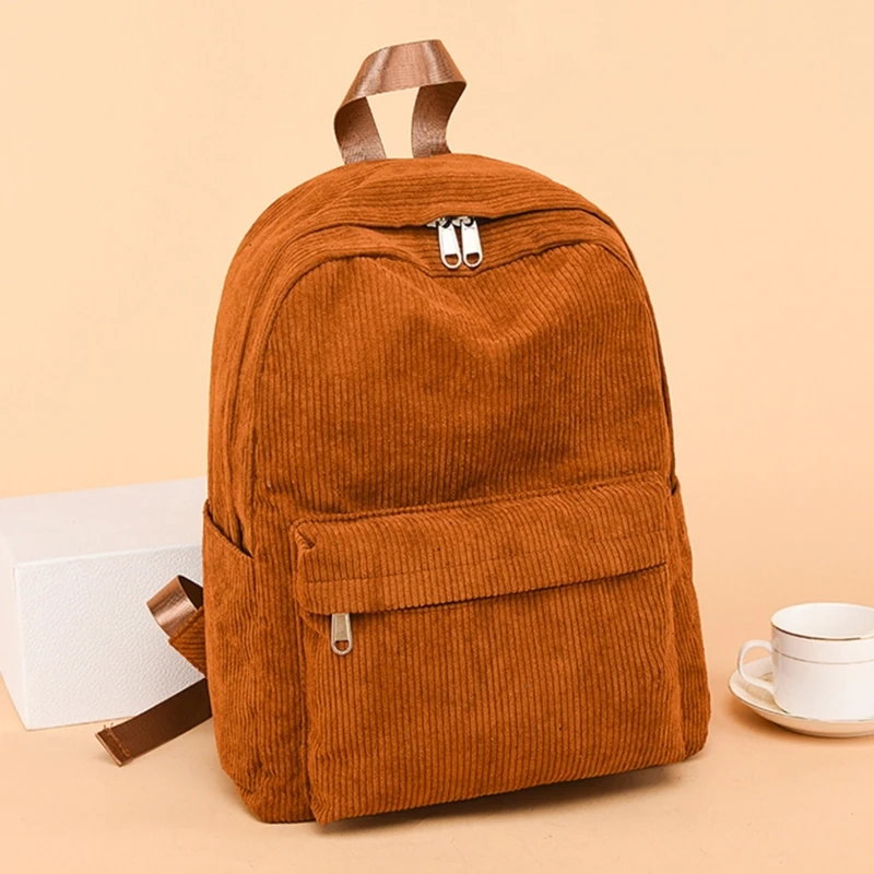 Women Casual Corduroy Backpack Soft Kids School Bag Travel College Daypack