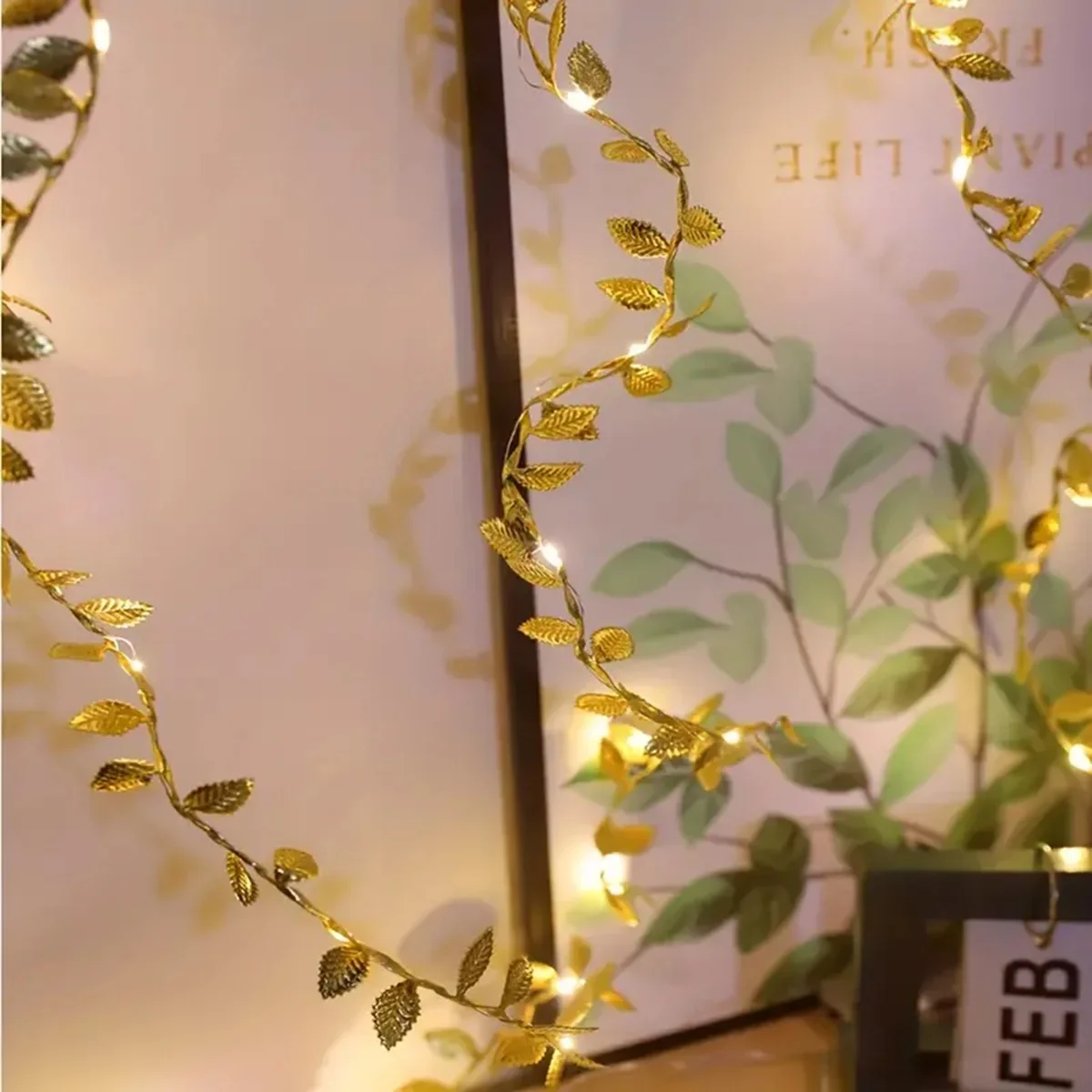 Golden Leaf Fairy String Lights - Battery-Powered Copper Wire Decor for Weddings, Parties, and Holidays