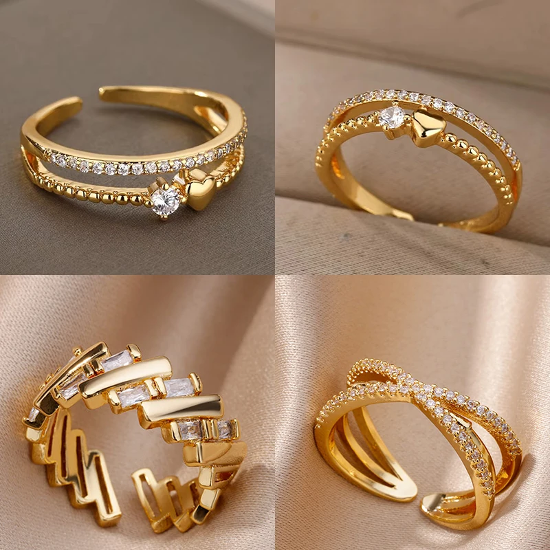 Zircon Heart Rings Double Stackable Bridal Sets