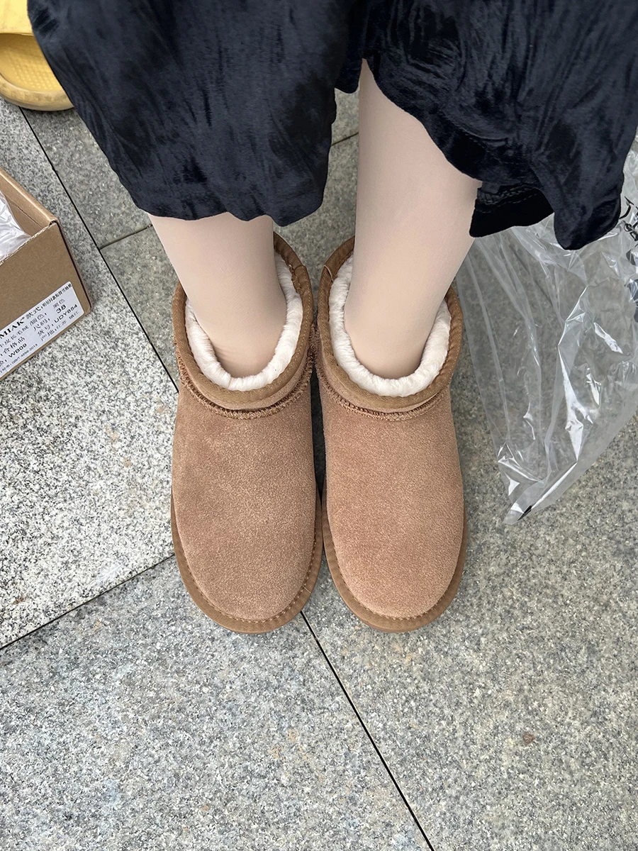 Women's genuine leather snow boots Winter warm cotton shoes Thickened anti slipShoes to prevent cold weather Low short tube Popu