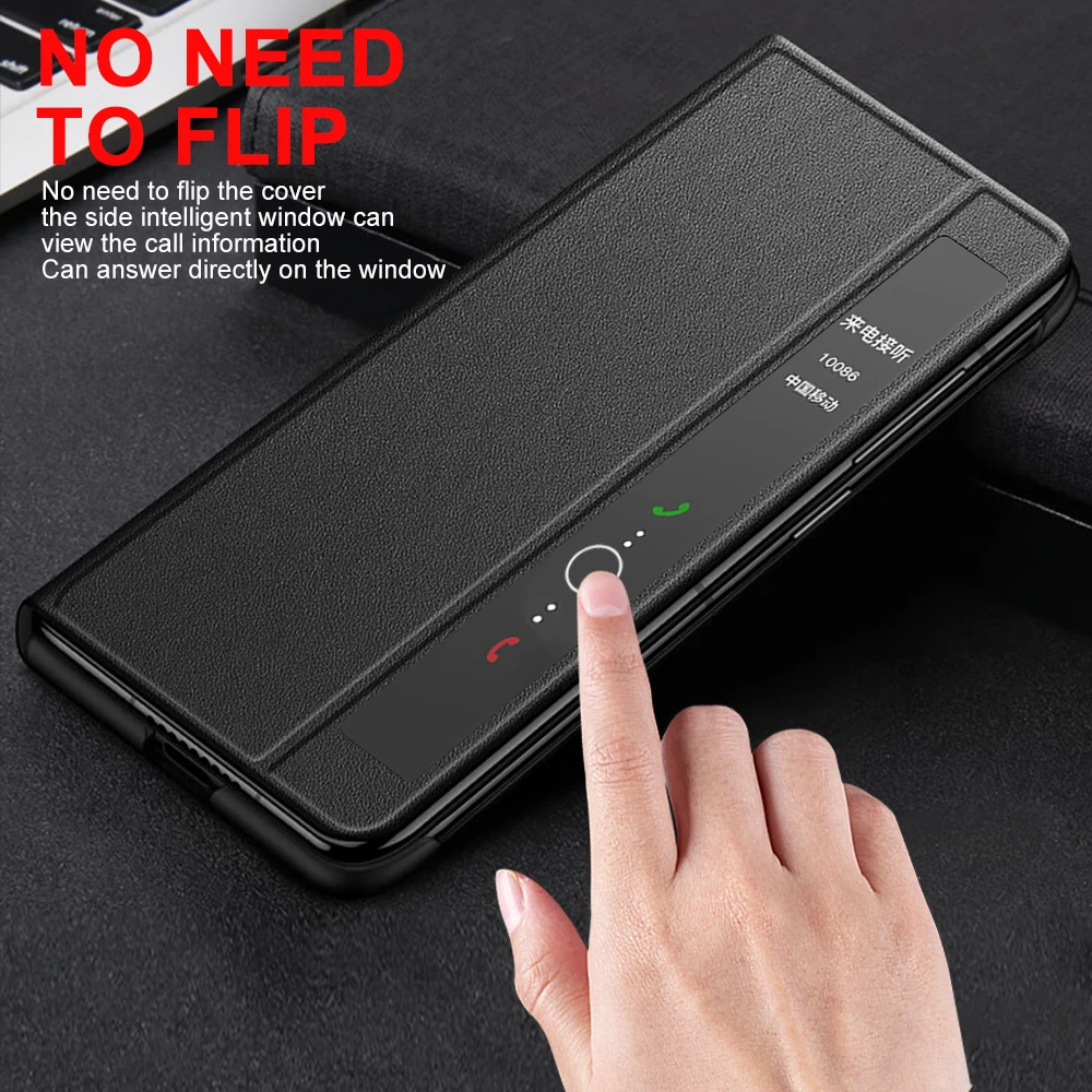Premium Genuine Leather Smart Flip Cover with Mirror View and Stand Function