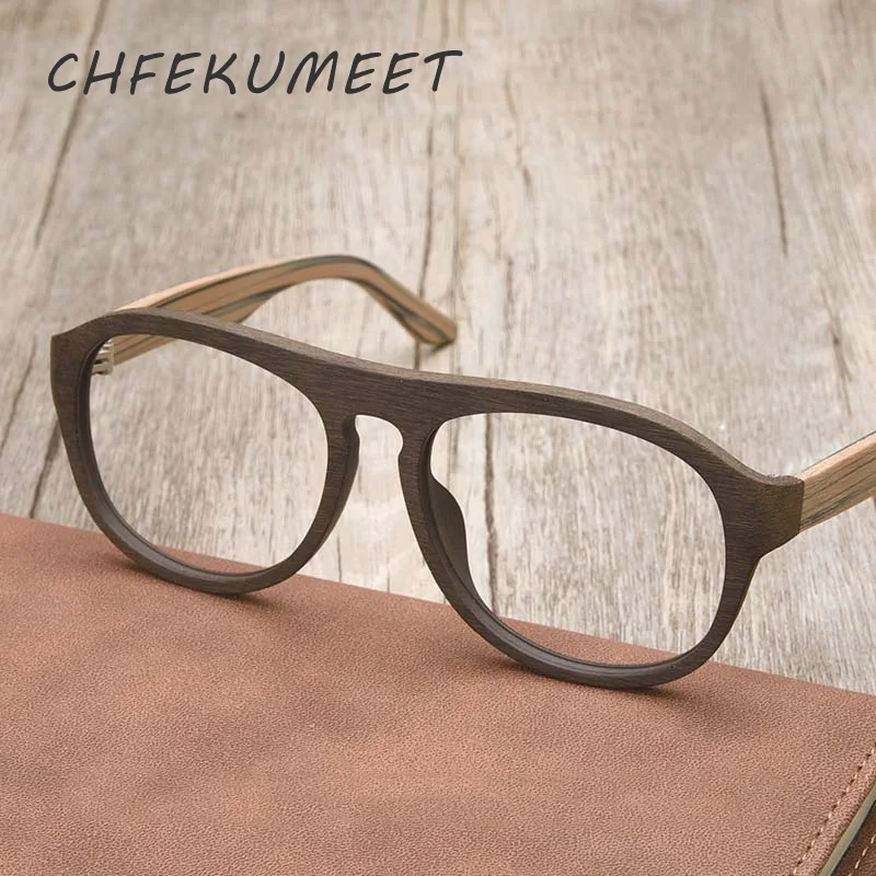 

CHFEKUMEET Wood Glasses Frame Men Retro Prescription Eyeglasses Frames Women Optical Myopia Reading Eyewear Computer Goggles