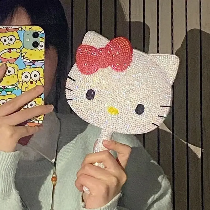 

Sanrio Hello Kity Handle Mirror Stick-on Crystals Material Package Birthday Gift Toy Beauty Girls Girlfriend funny cute baby