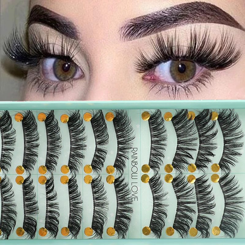 

10 Pairs False Eyelashes Fluffy Faux Mink Lashes 3D Natural Dramatic Long Thick Volume Fake Eyelashes Makeup Eyelash Extension