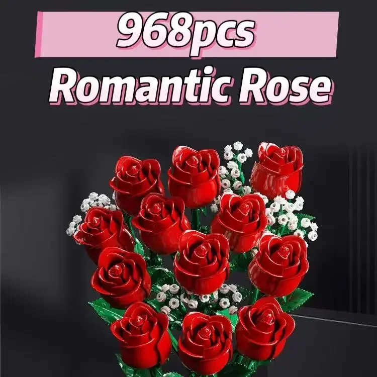 여성/남성을 위한 발렌타인데이 선물, 집 장식용 기념일 선물 968피스 로맨틱 장미 꽃다발 블록
