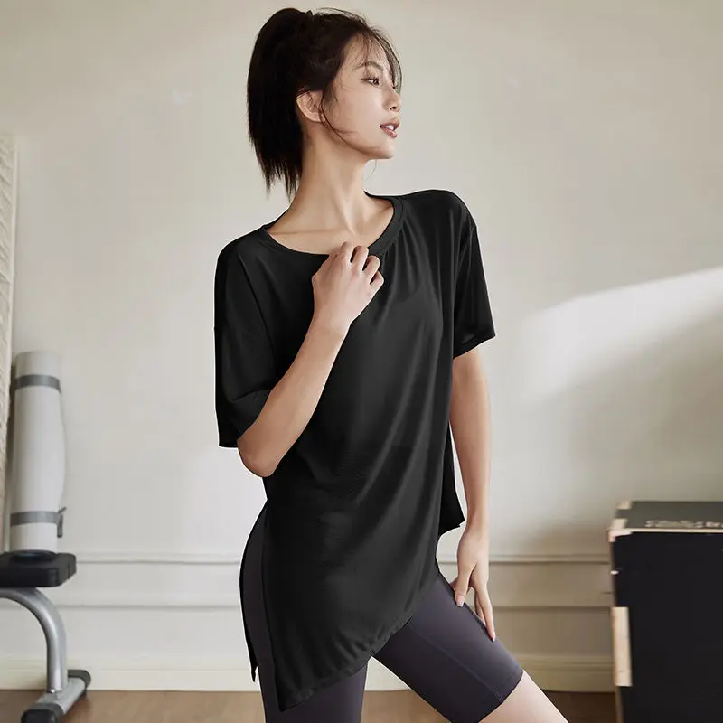 Sports Undershirt Women Loose Cover Loose Yoga Tops t-shirt Summer Thin Training Fitness Sleeveless Blouse Gym Forked