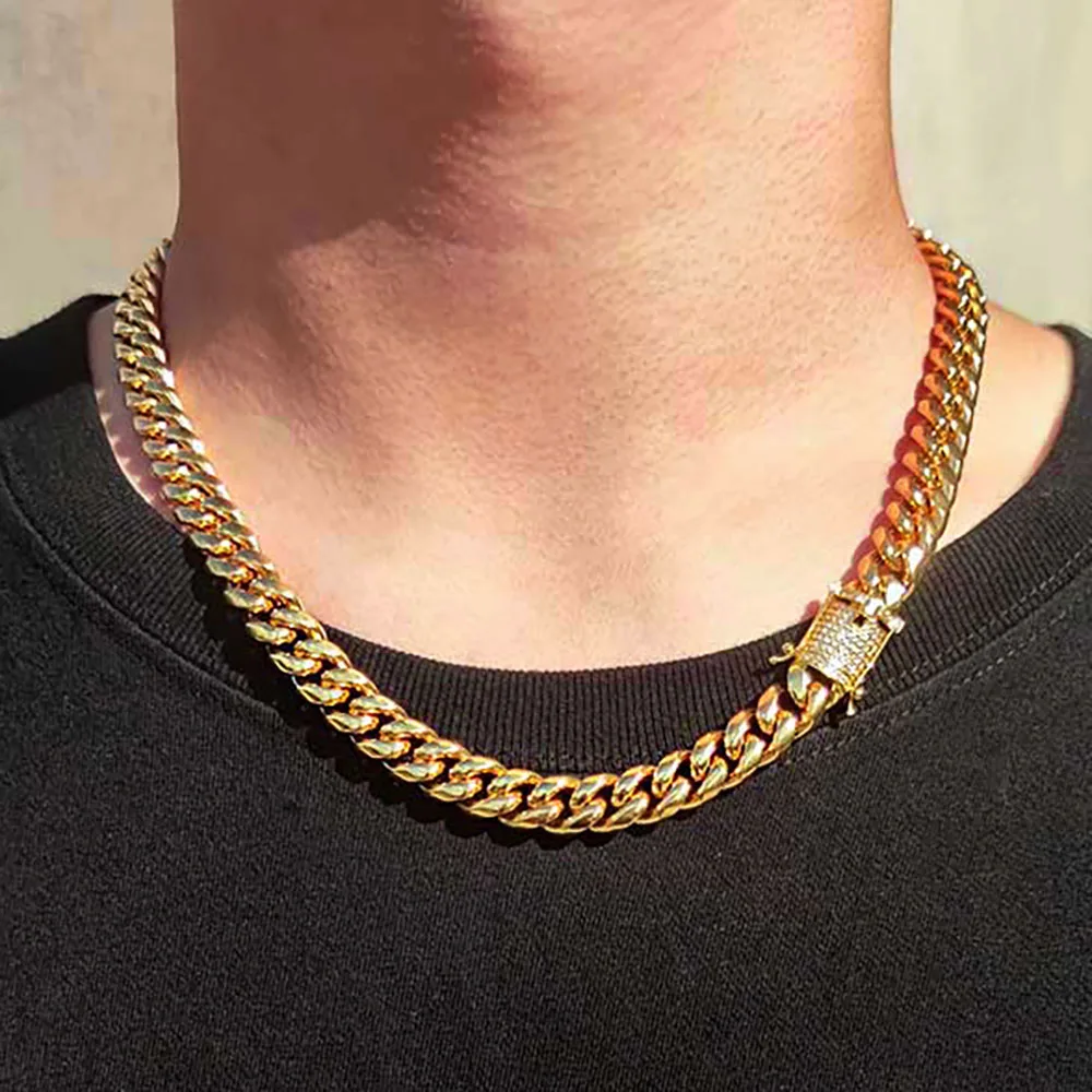 Men's 8mm Miami Cuban Curb Link Chain Necklace - Stainless Steel Gold Plated 18-40 Inch