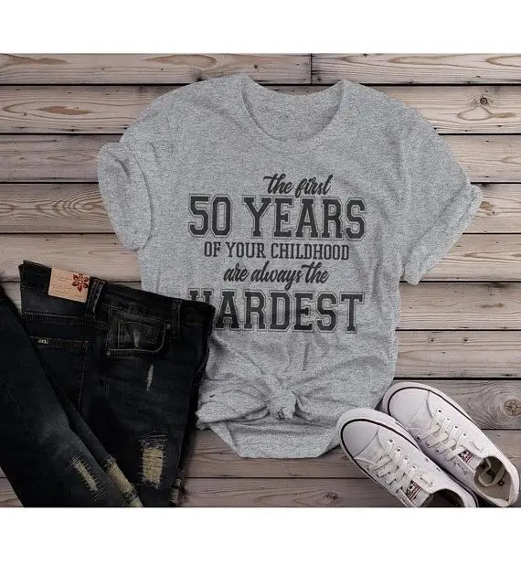 Maglietta Divertente Del 50Esimo Compleanno Delle Donne Prima 50 Anni Infanzia Più Dura Compleanno Sh Maniche Lunghe
