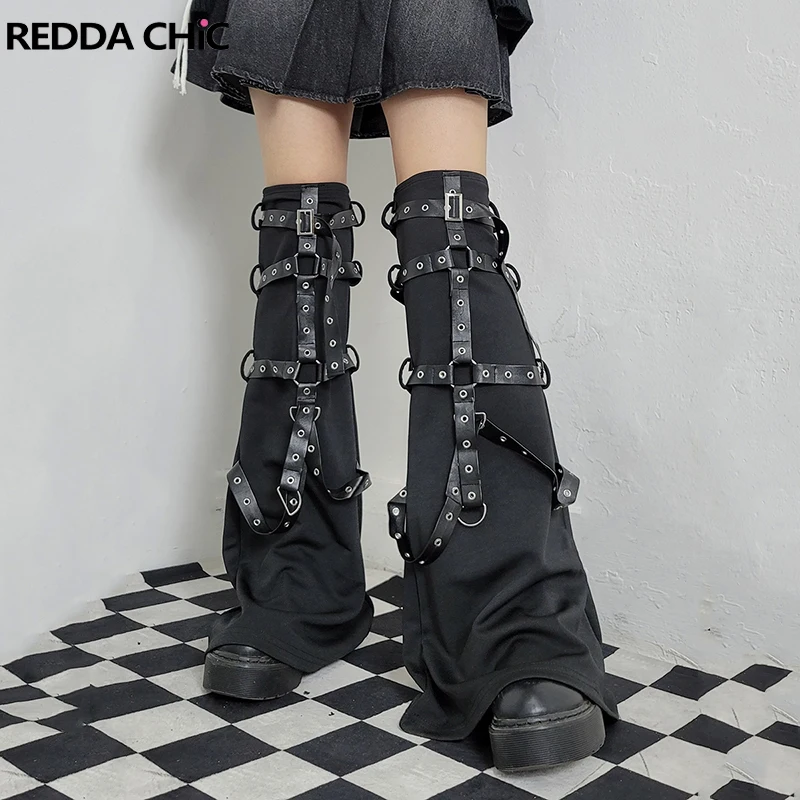 

REDDACHiC Steampunk Leather Harness Leg Warmers Women Retro Black Boots Cover Thigh Long Socks Grayu Y2k Harajuku Emo Streetwear